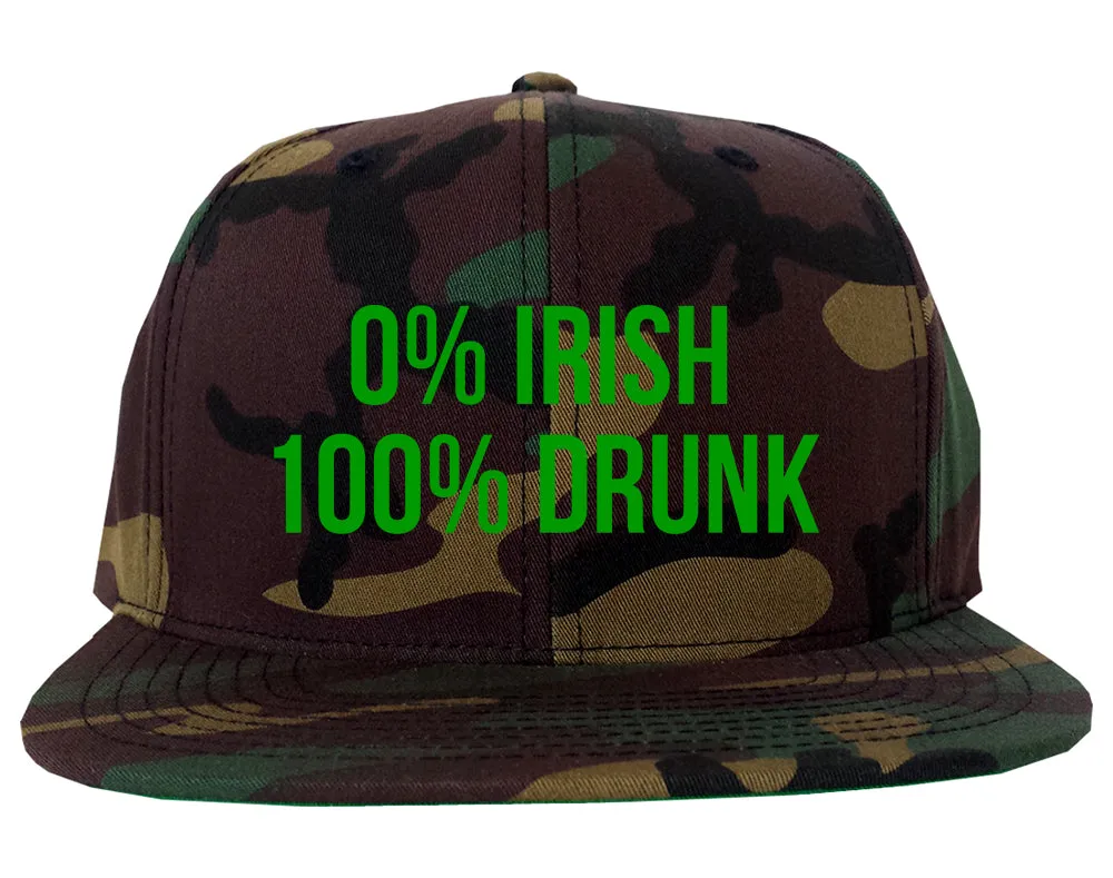 0% Irish 100% Drunk Funny St Patricks Day Mens Snapback Hat