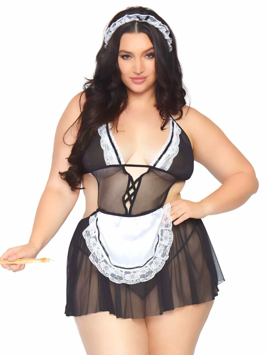 3 Pc Fantasy French Maid - 1x-2x - Black-white