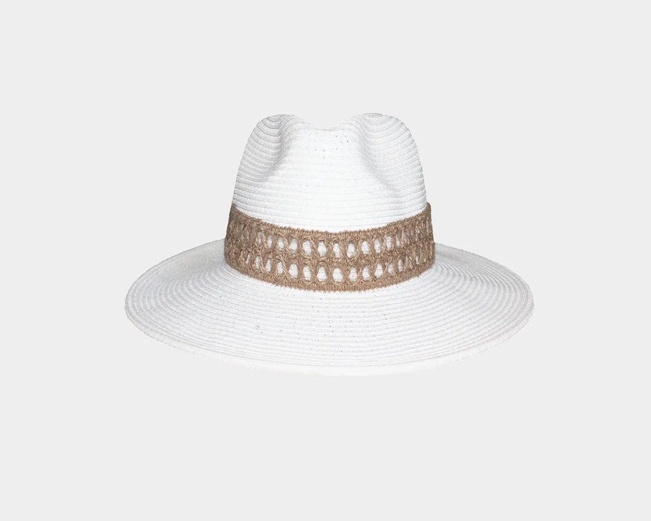 53 White Panama Burlap Style Sun Hat - The Monaco