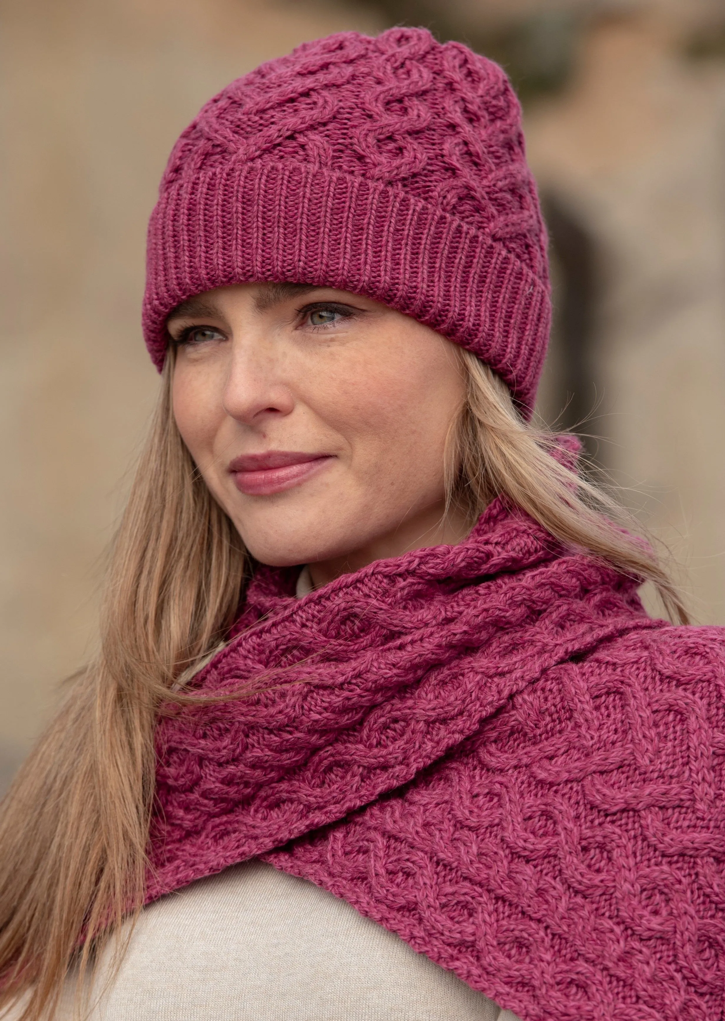 Aran Crafts Merino Heart Scarf | Magenta