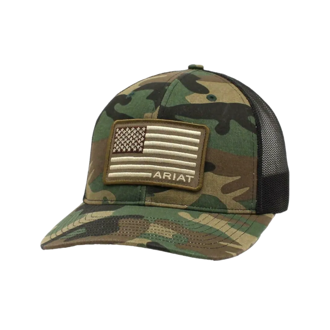 Ariat M&F Flex Fit R112 Brown Camo US Flag Patch Cap