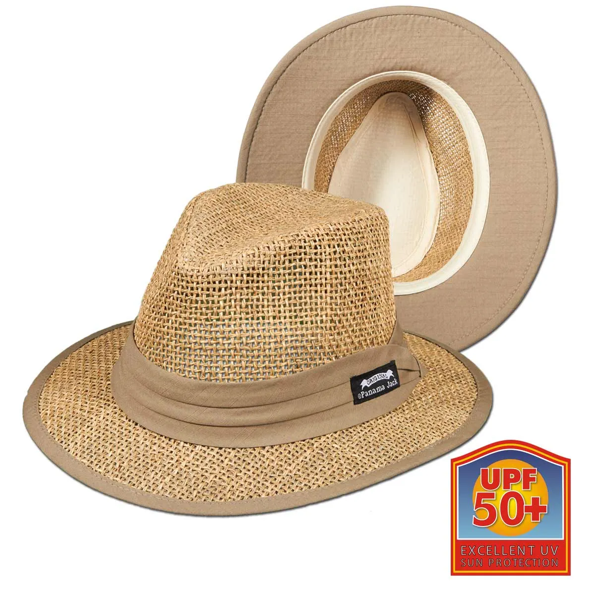 B "Panama Jack BLACKFIN" Matte Seagrass Safari Hat, Style# PJ106