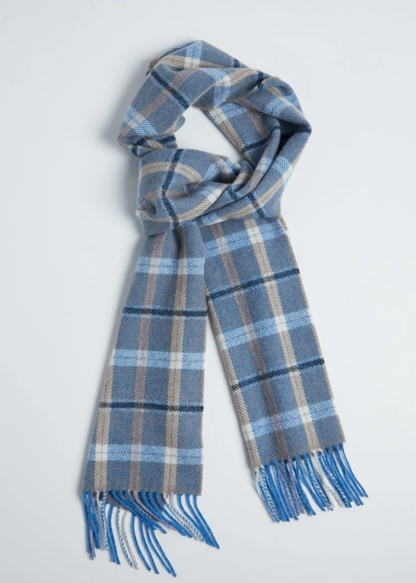 Foxford Lambswool Scarf | Blue & Mink Check