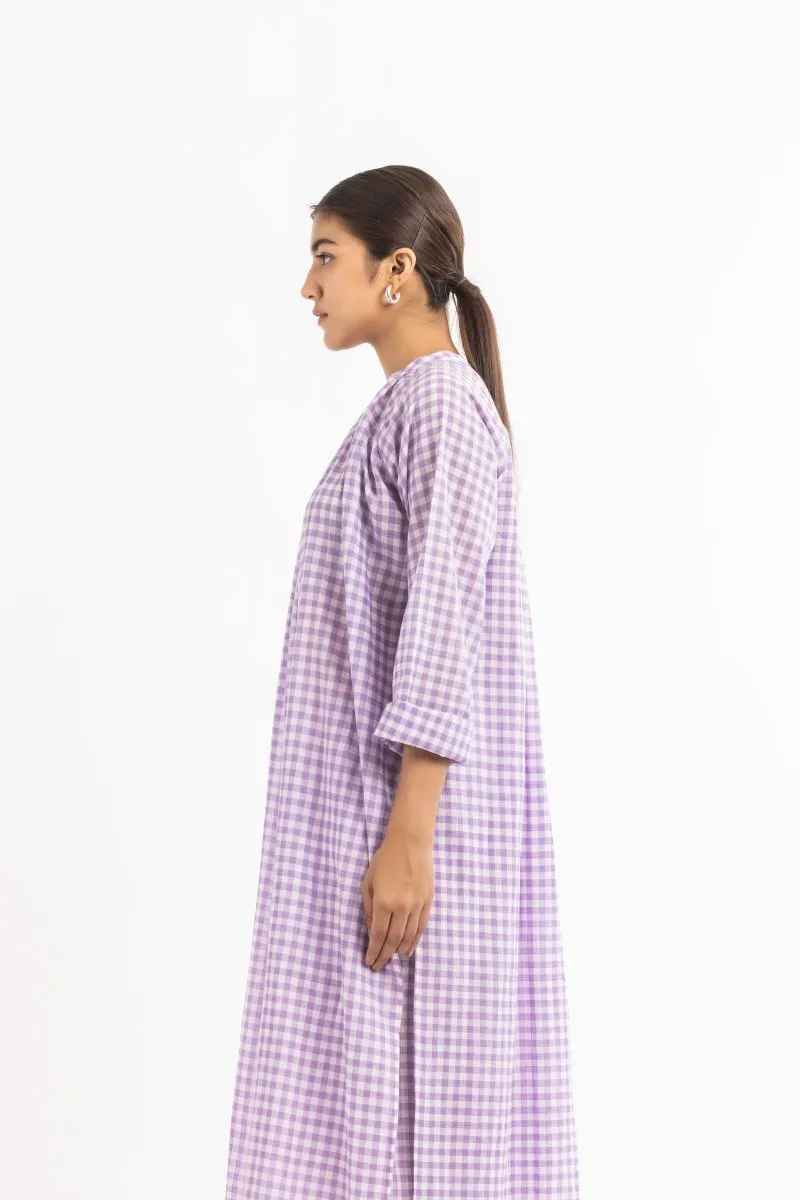 Gather Neck Shirt Co-ord Lavender Check (Set of 3)