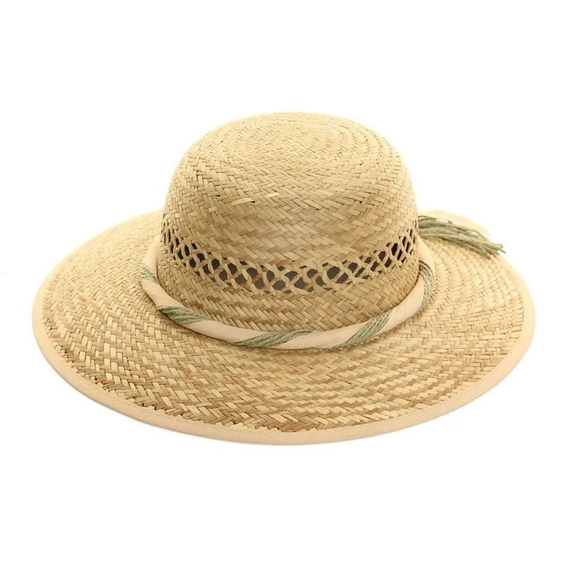 Hazy Blue STRAW WITH RIBBON BAND Womens Hat