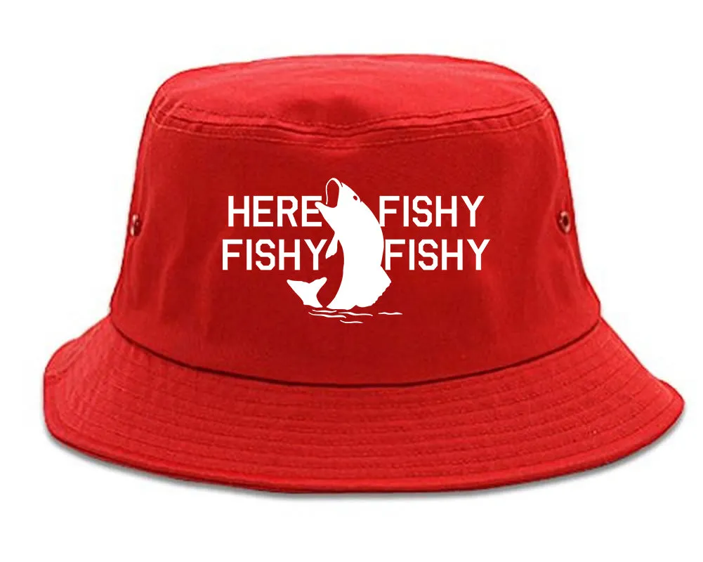 Here Fishy Fishy Fishy Fisherman Mens Bucket Hat