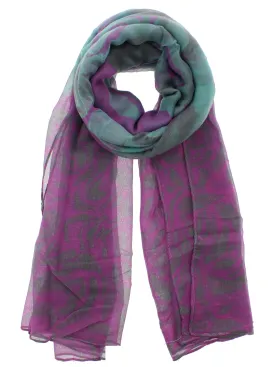 Large Rose Print on Baby Blue, Violet & Grey Scarf