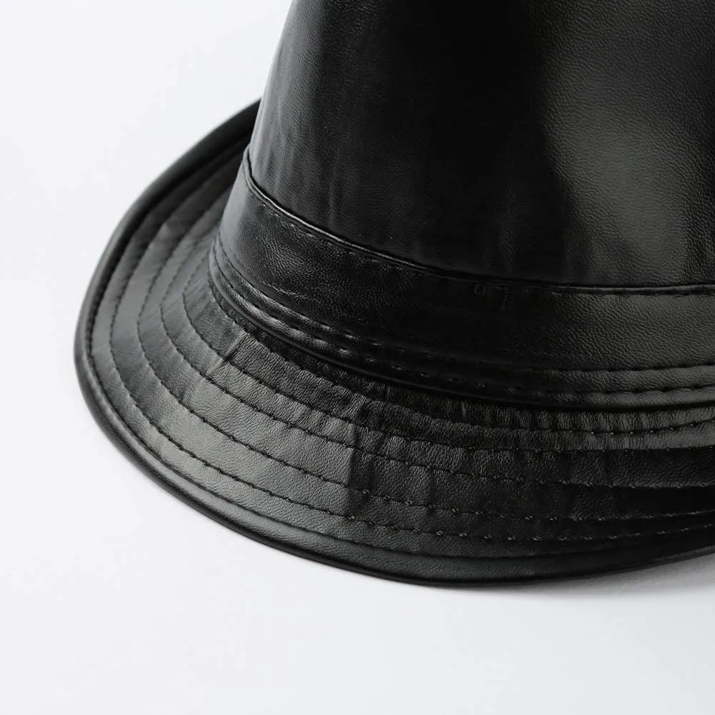 Leather Trilby Fedoras Panama Jazz-Hat Short Brim Bowler Hat (S-M)