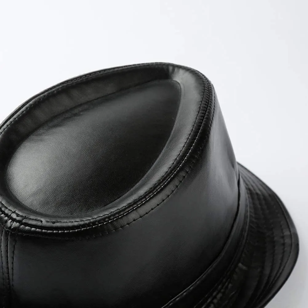 Leather Trilby Fedoras Panama Jazz-Hat Short Brim Bowler Hat (S-M)