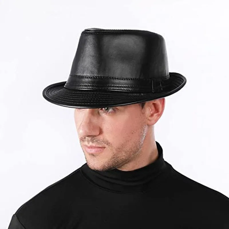 Leather Trilby Fedoras Panama Jazz-Hat Short Brim Bowler Hat (S-M)