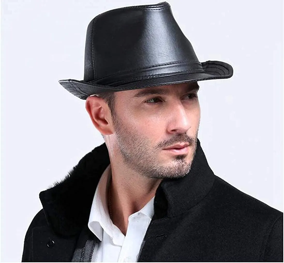 Leather Trilby Fedoras Panama Jazz-Hat Short Brim Bowler Hat (S-M)