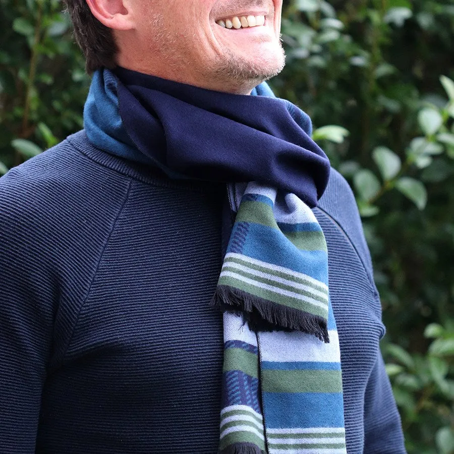 Men's Navy Soft Striped Winter Scarf