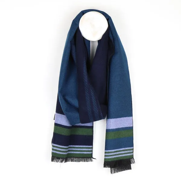 Men's Navy Soft Striped Winter Scarf