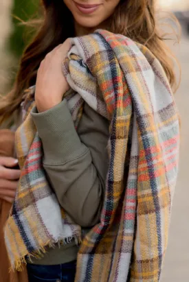 Mustard Plaid Blanket Scarf