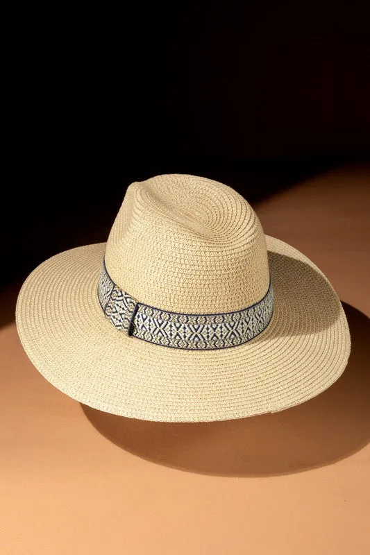 Natural Boho Panama Hat with Ethnic Band