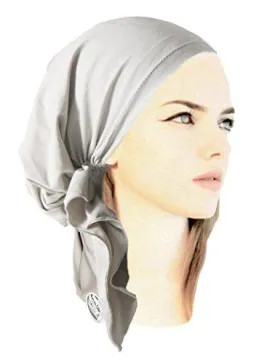 Silver Gray Pre-tied Head-scarf Boho Chic ShariRose Metallic Sparkle Collection (Gray silver short - 339)