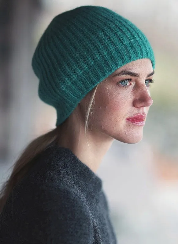 Slouchy Ribbed Hat - Emerald - Fisherman Out of Ireland