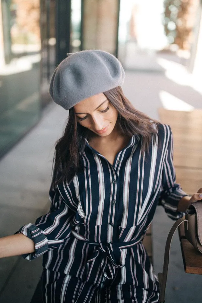 Slouchy Wool Beret in Grey