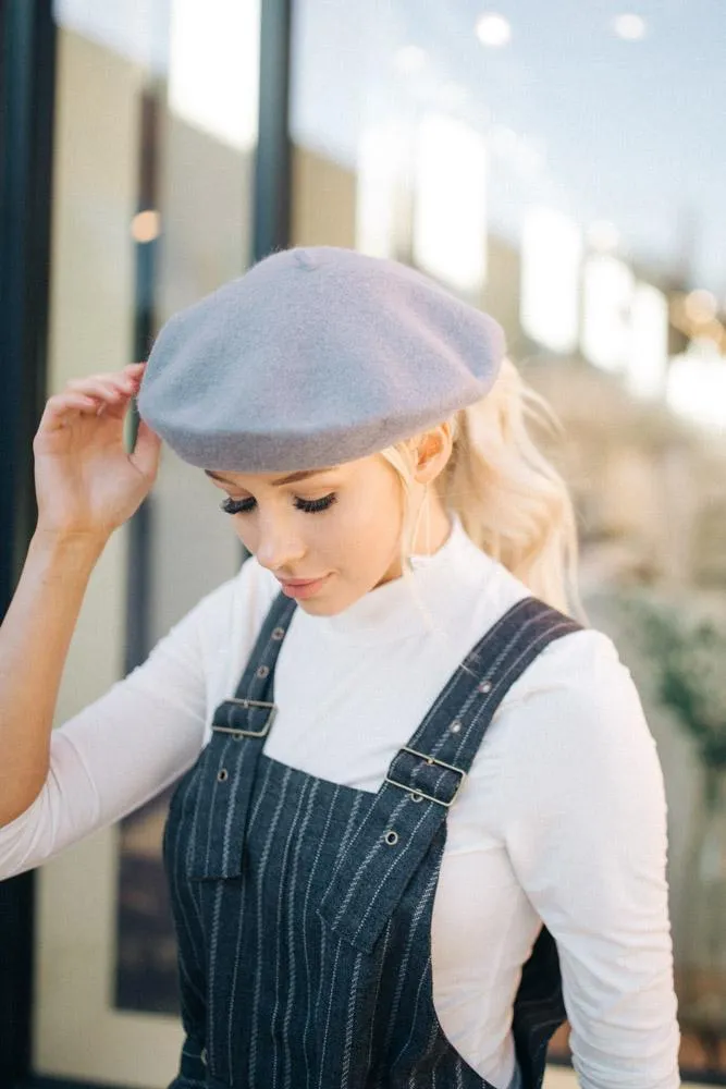 Slouchy Wool Beret in Grey