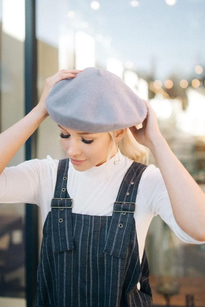 Slouchy Wool Beret in Grey