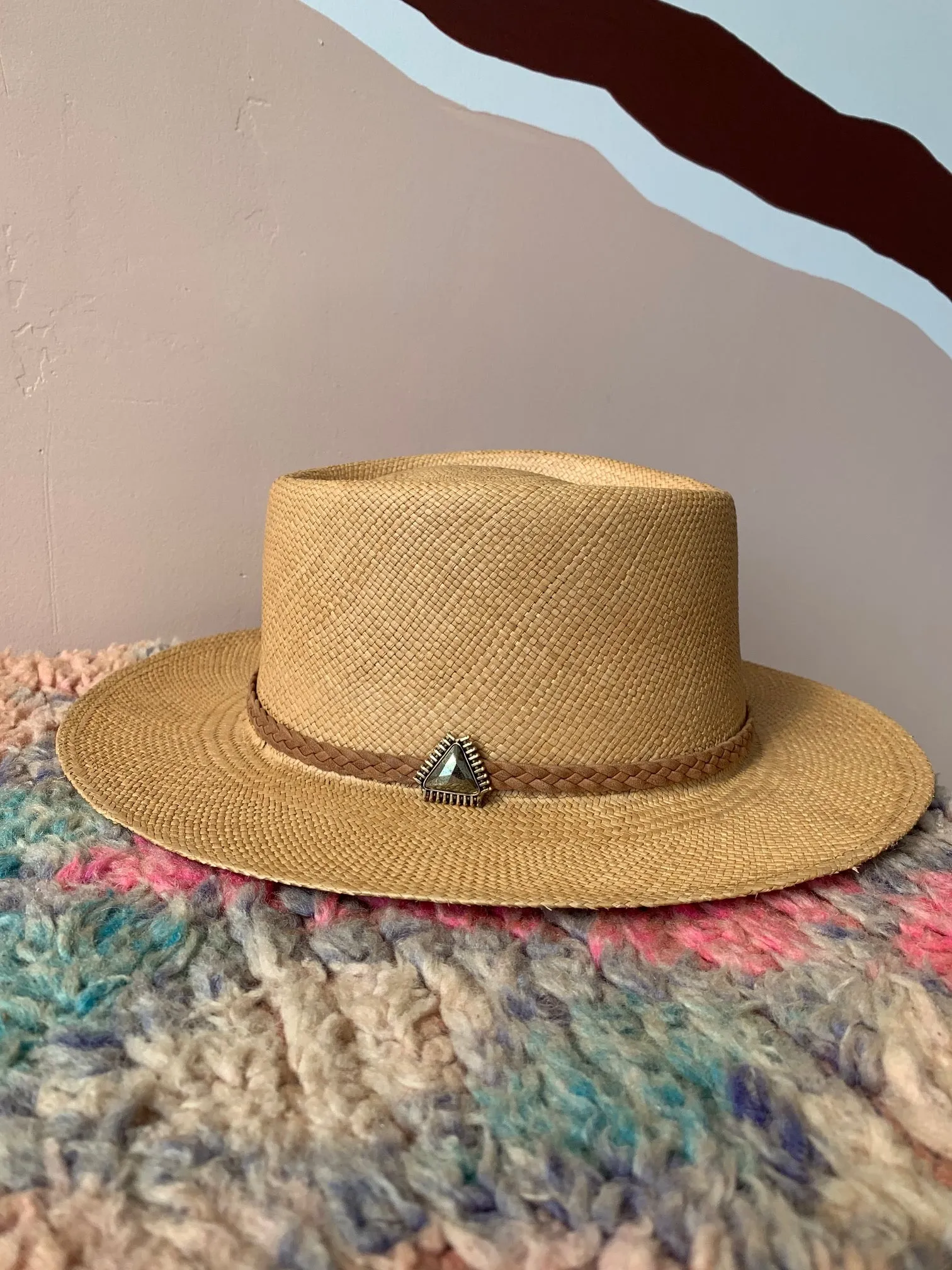 straw hat with A A hat band