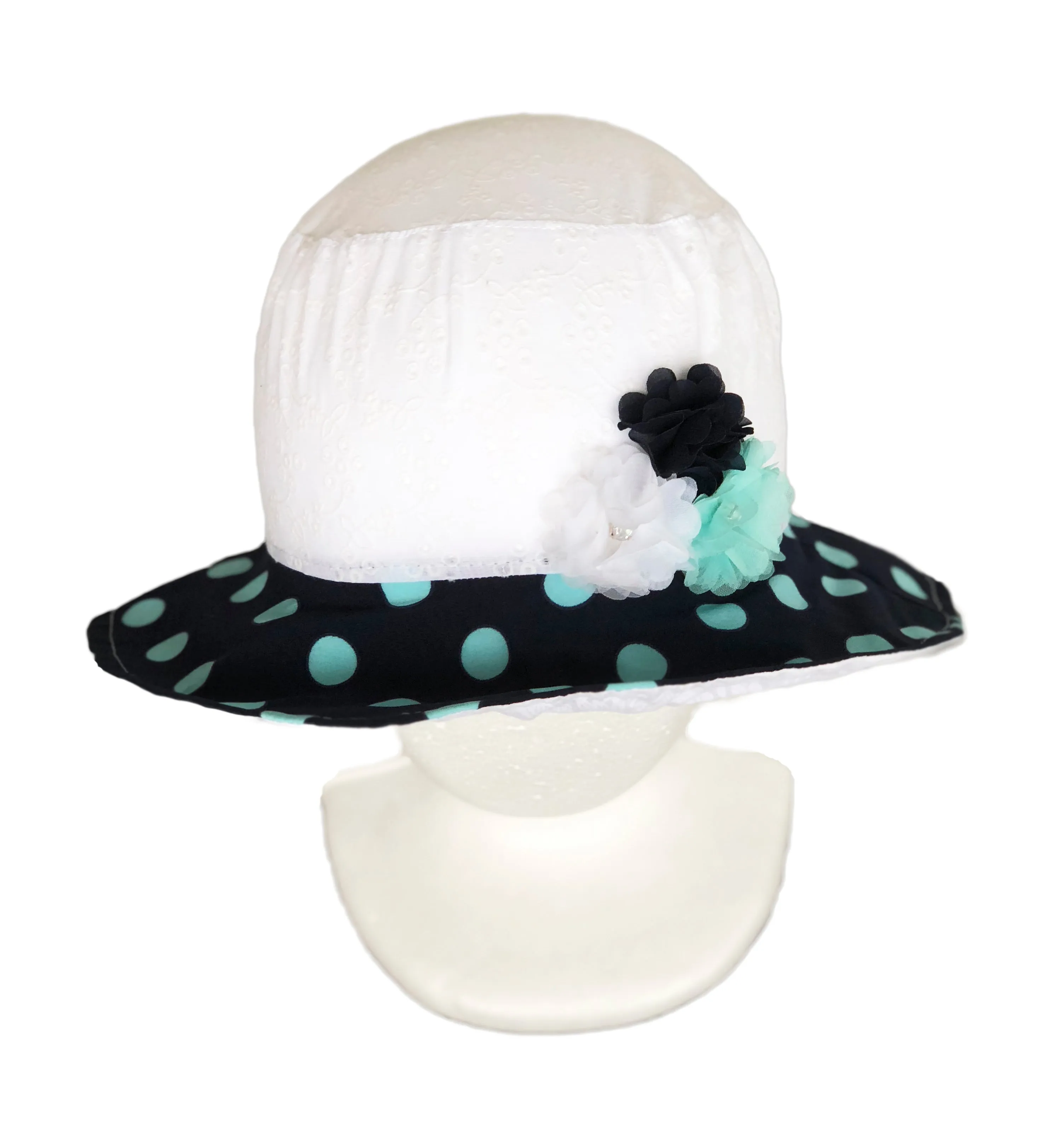 Summer Sun Hat White Dotted pattern for Girls