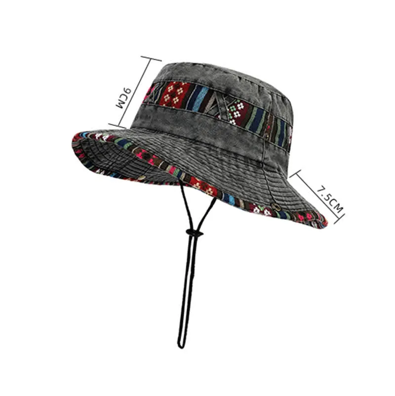 Unisex Boho Geometric Floral Bucket Hat