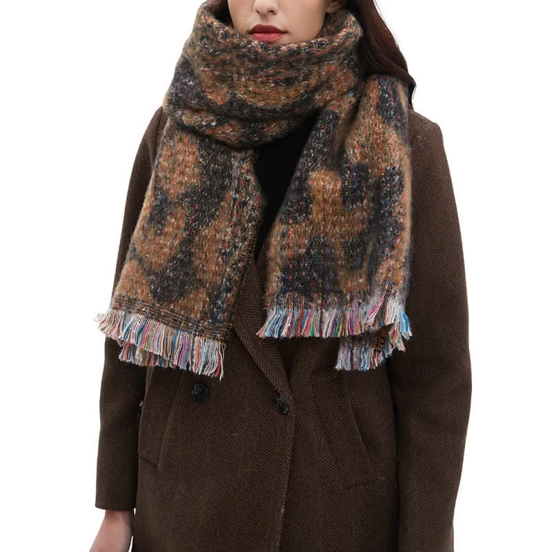 Unisex Pretty Leopard Print Short Fringe Scarf