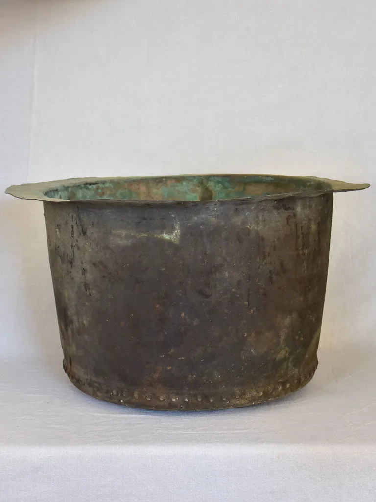 Very large 19th Century French copper planter from Burgundy with riveted detail 30¼"